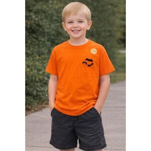Cat & Jack Graphic T-Shirt Kids M/8 Orange Halloween Bat In Search of Treats NWT